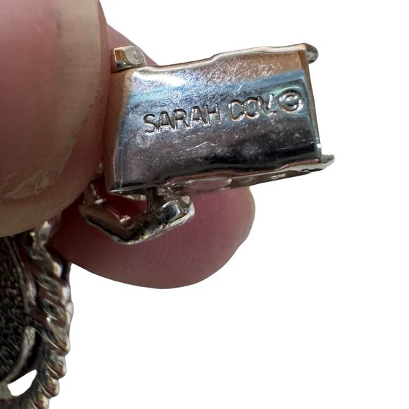 Vintage Sarah Coventry Silver Bracelet Iridescent Floral Etched Cabochons Rope - Picture 4 of 10